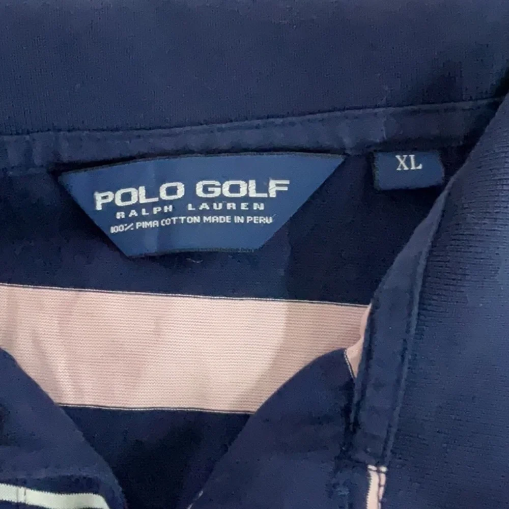 Mens short sleeve Ralph Lauren Navy and Pink Striped Polo